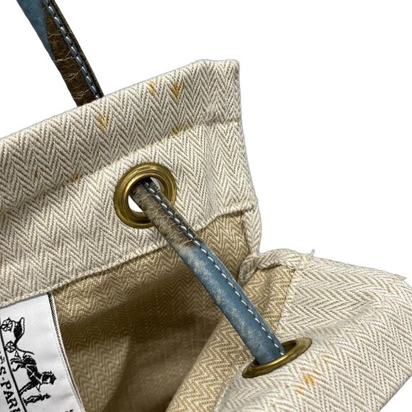 HERMES Aline II Cream Light Blue Cotton Leather Shoulder Bag - Picture 13 of 14